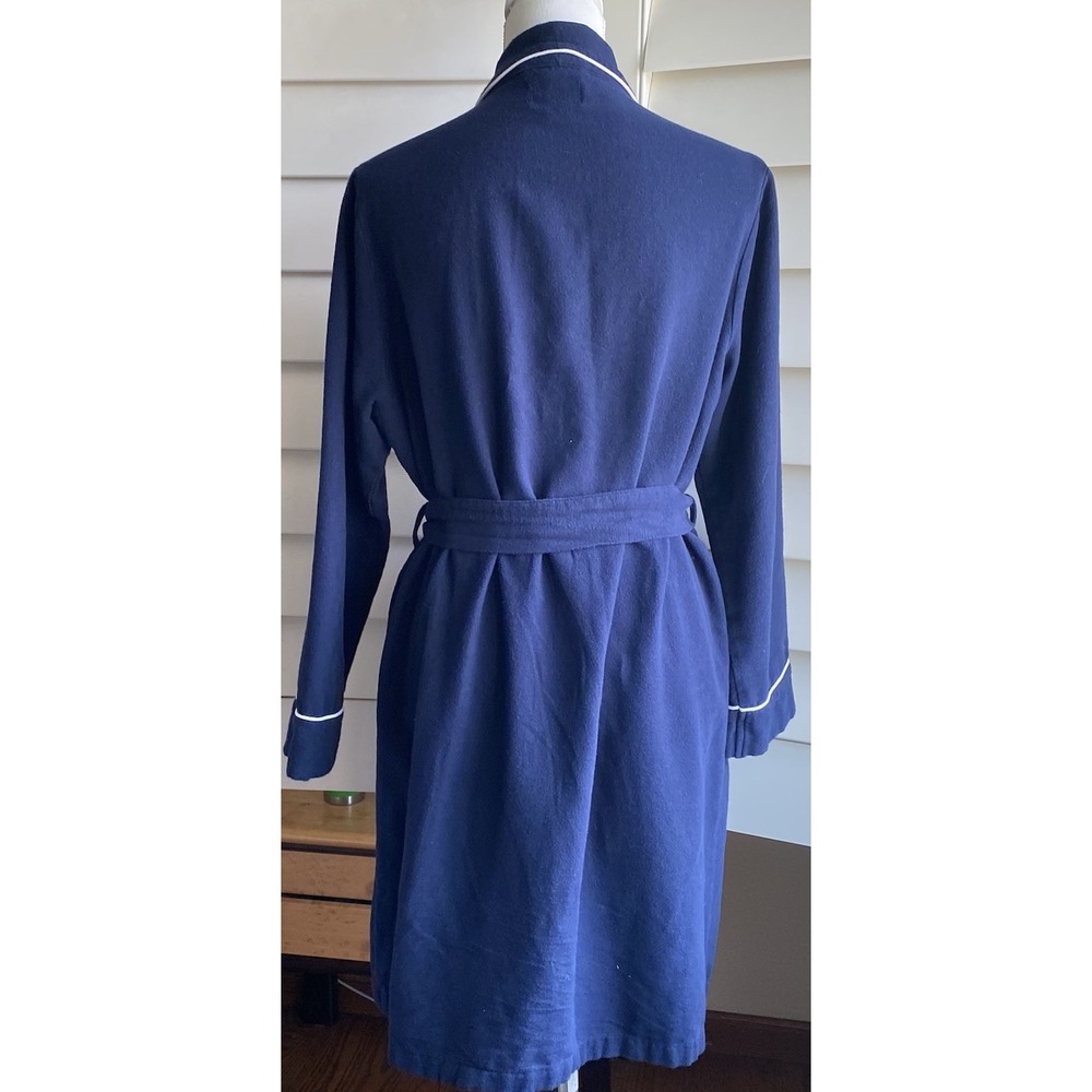 Petite Plume Robe Women M Navy Blue Flannel 100% Cotton Belted Short Pockets - Picture 5 of 13